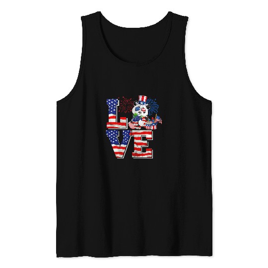 Funny Bear LOVE Cute American Flag Panda Lover Fireworks 4th Of July Cute Bears Tank Tops