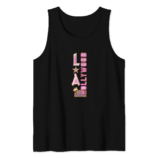 Glamorous Girly Pink Art Hollywood LA Skyline Tank Tops