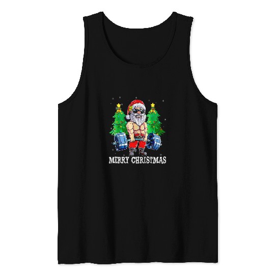 Weightlifting Fitness Gym Deadlift Santa Claus Christmas Day Tank Tops