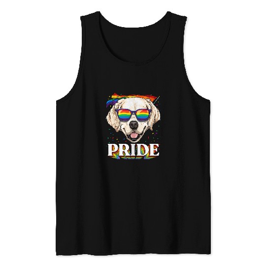 Goldie LGBT Golden Retriever Gay Pride Rainbow Flag Sunglasses 177 Golden Retriever Dog Tank Tops