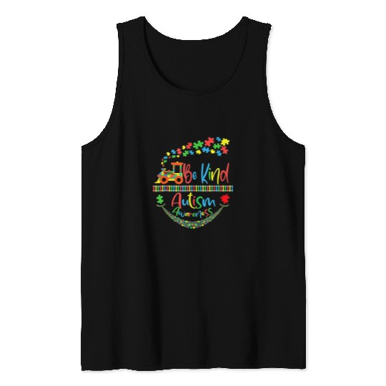Autism Awareness Be Kind Train Puzzle Piece For Kids Adults Neurodiverse Tank Tops