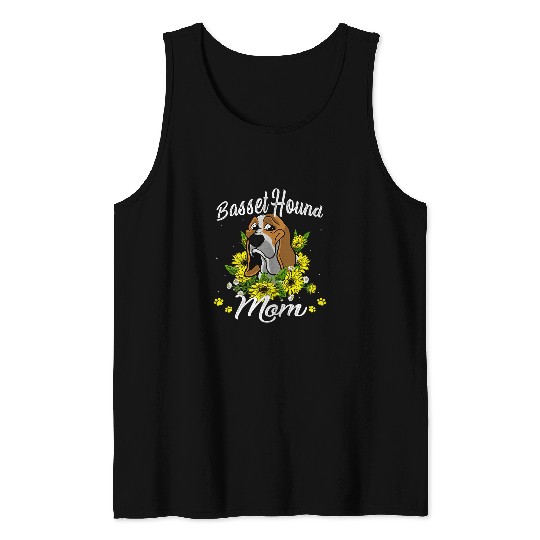 Dog Basset Hound Womens Women Dog Mom Mothers Day Sunflower Basset Hound Mom Tank Tops