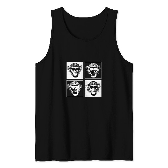 Chimpanzee Sunglasses Square Monkey Tank Tops