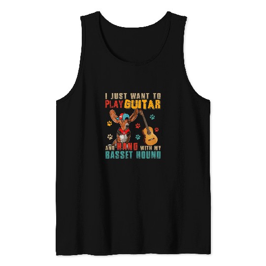 Dog Basset Hound vintages Play Guitar And Hang With My Basset Hound Guitarist Tank Tops