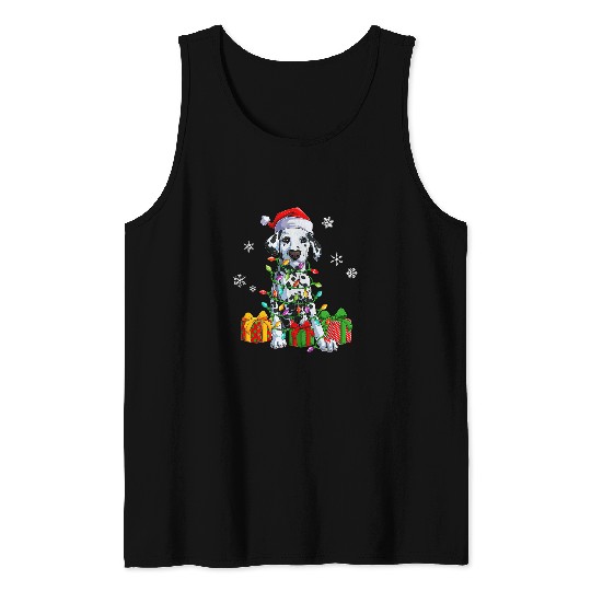 Dalmatian Christmas Tree Lights Santa Hat Family Pajama 483 Dog Lover Dalmatians Dog Tank Tops