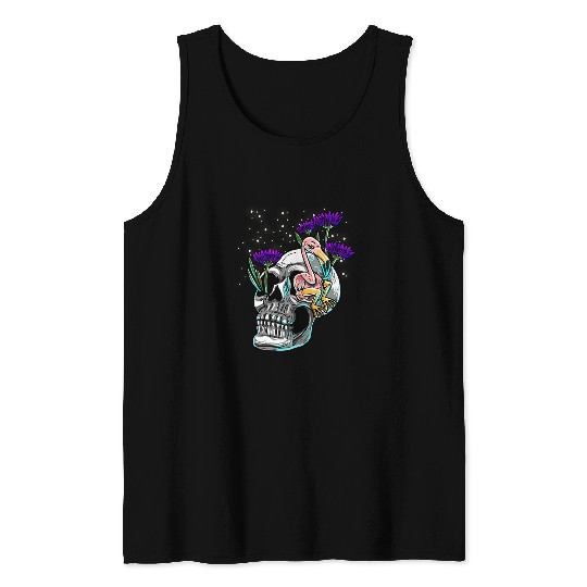 Pink Flamingo Skull Flamingo Purple Daisy Rave Techno Music EDM Lover Gift Flamingos Tank Tops