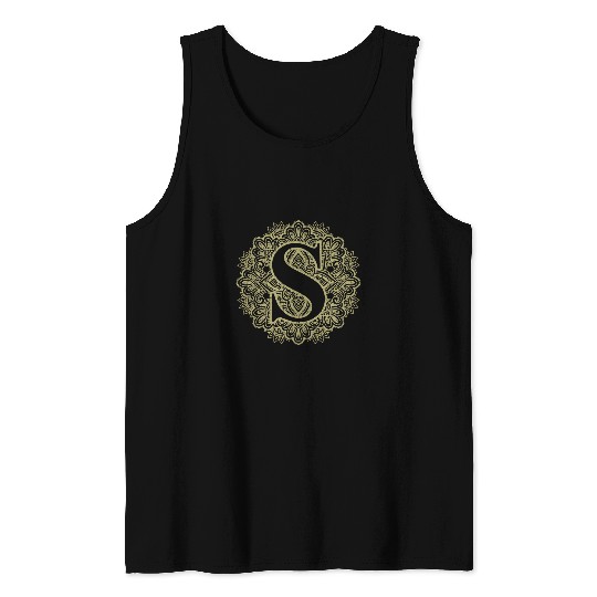Capital Letter S Floral Initial Monogram Font Alphabet Motif Tank Tops