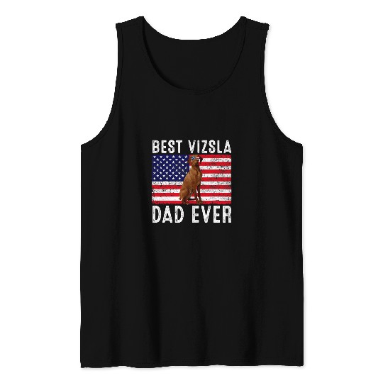 Dog Vizsla Dad USA American Flag Vizsla Dog Lover Owner Tank Tops