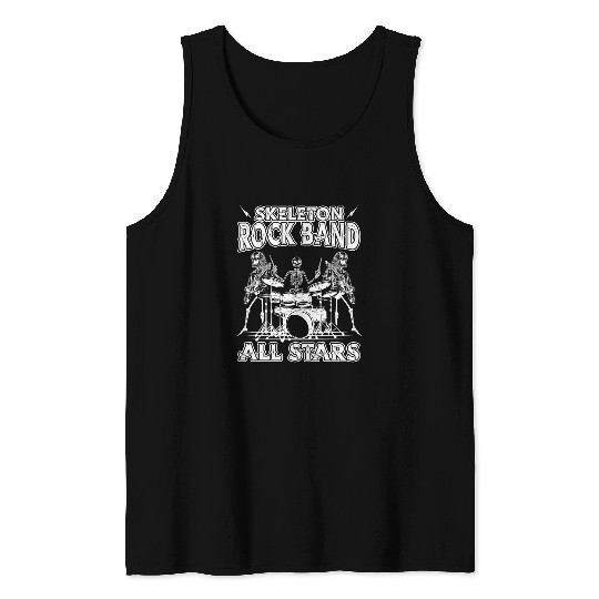 Skeletons Skulls Rock Band All Stars Musician EGuitar Guitarist Skull Tank Tops