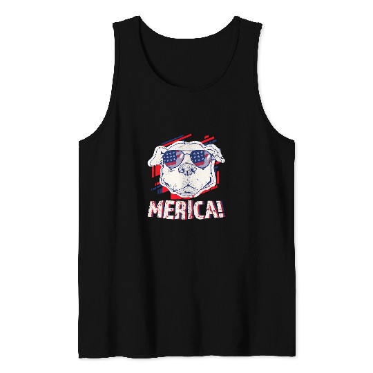 Bully Merica 4th of July American Flag Patriotic USA 517 Pitbull Dog Tank Tops