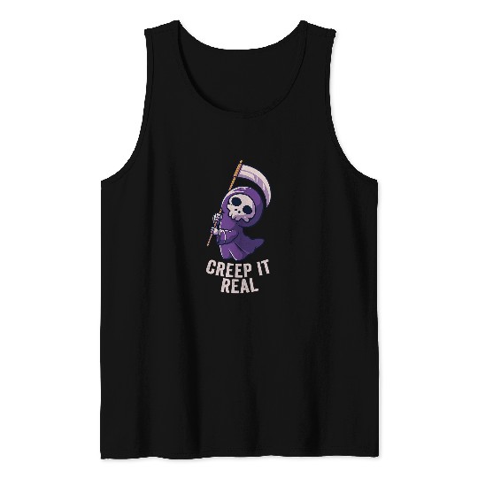 Skeletons Skulls Creep It Real Funny Halloween Grim Reaper Skeletons Pun597 Skull Tank Tops