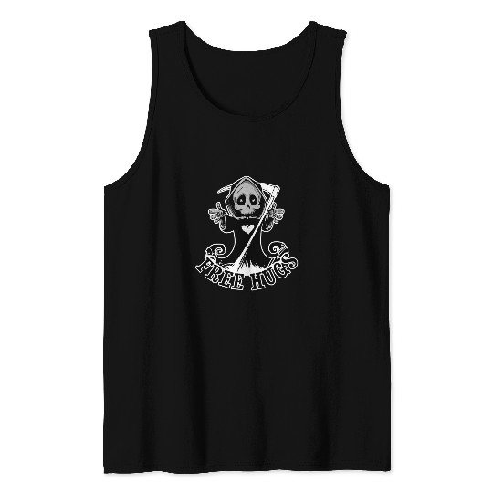 Grim Reaper Scythe frees Hugs Halloween Illustration Tank Tops