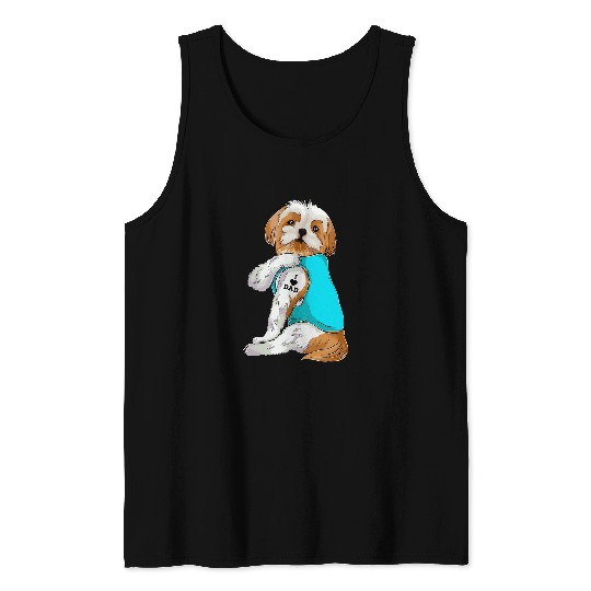 Fun Shih Tzu I Love Dad Tattoo Apparel Dog Dad Gifts Dads Tank Tops