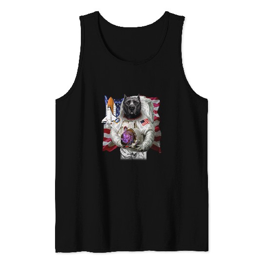 Astronauts Patriotic Black Pit Bull USA America Astronaut Dog Tank Tops