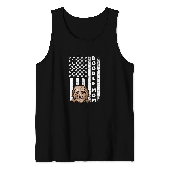 Goldendoodle Mom Women Groodle Dog Lover American Flag 4th of July Doodle Dog Tank Tops