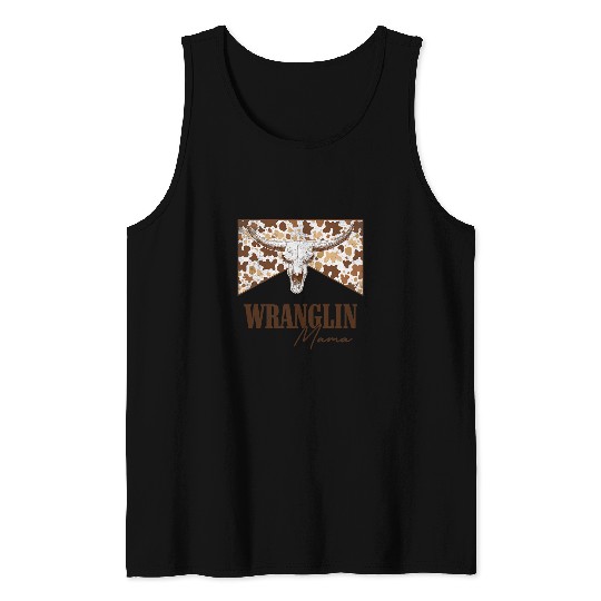 Skeletons Skulls Wranglin Mama Leopard Bull Skull Western Country Music Skull Tank Tops