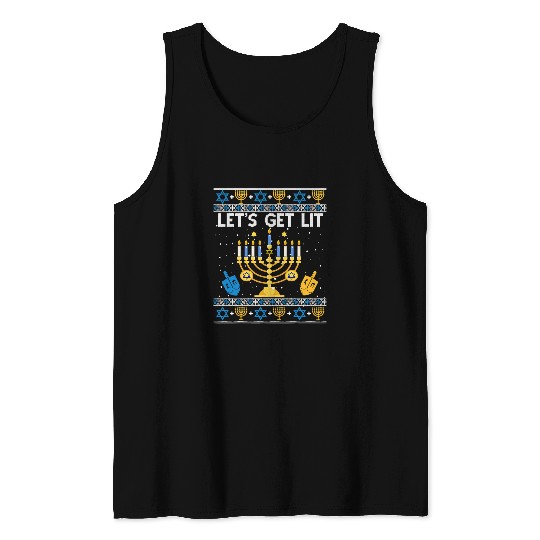 Lets Get Lit Hanukkah Jew Menorah Jewish Chanukkah Xmas3 Tank Tops