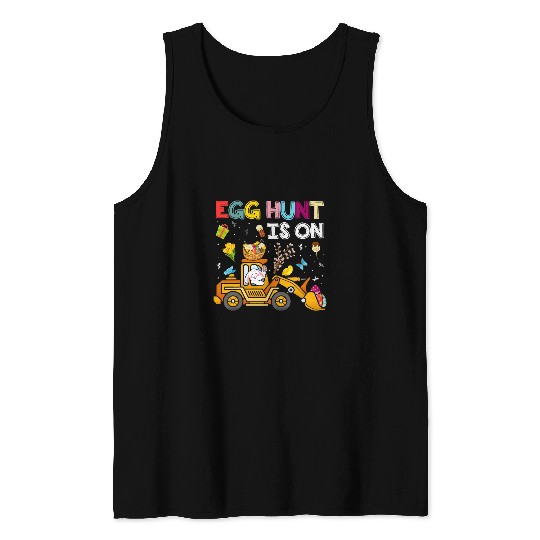 Tractor driving Kids Egg Hunt Is On Bunny Tractor Cart Cute Easter Boys Girl Kids Tank Tops