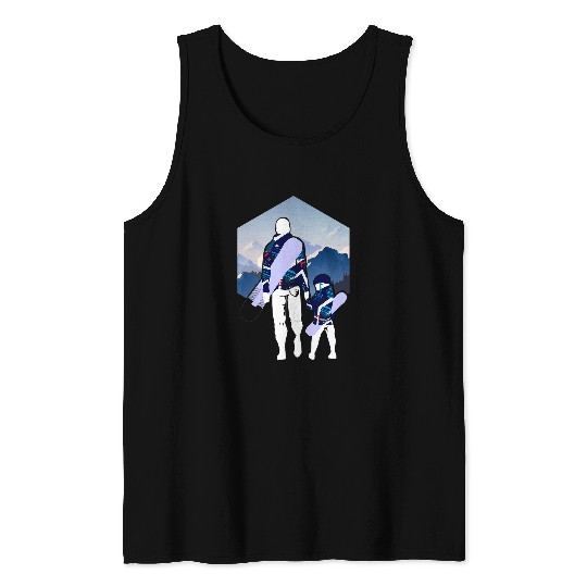 Skiing Ski Fathers Day Dad and Son Matching Snowboarding Tank Tops