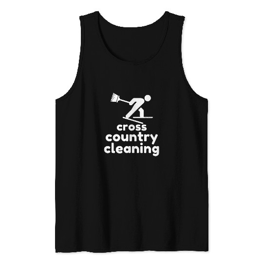 Cross Country Cleaning Skier With Broom Housekeeper Janitor Tank Tops