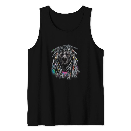 Black Pit Bull Dog Dreadlocks Hippie Reggae Dreads Tank Tops