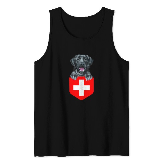 Labrador Lab Dog Switzerland Flag Black Labrador Retriever Dog In Pocket Tank Tops