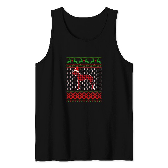 Dog Great Dane Ugly Christmas Pajama Red Plaid Great Dane Santa Hat Xmas Tank Tops
