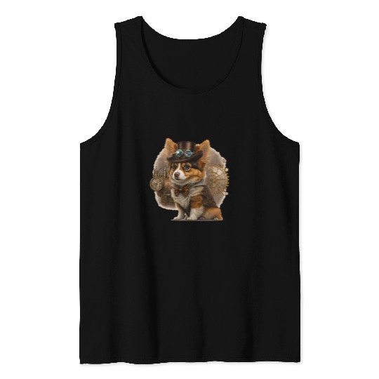 Steampunk dog Steampunk Cute Kitten Lovers Fantasy Artwork Tank Tops