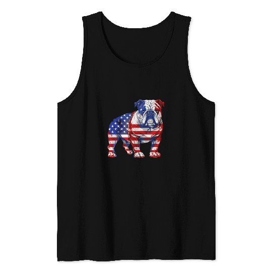 Bulldog with US stars and stripes Flag Illustration Tank Tops