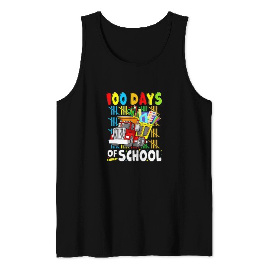 Teacher Job 100 Days Of School Construction Vehicle Kid Boys 100th Day Tank Tops