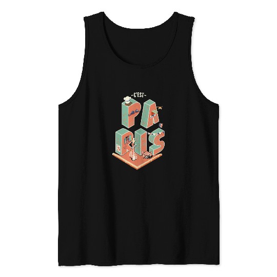 Cest Paris Illustration Retro France Travel Funny Souvenir Tank Tops