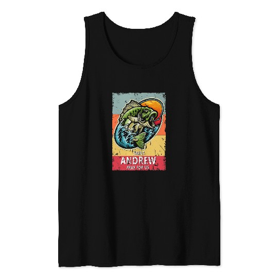 Fishing St Andrew Fishing Patron Saint of Fisherman Catholic Saint Fisher Tank Tops