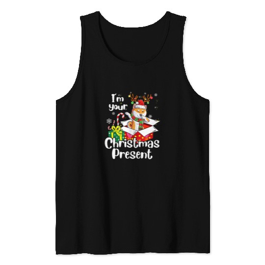 Dog Shiba Inu Santa Christmas Tree Lights xmass Reindeer Pajama Tank Tops