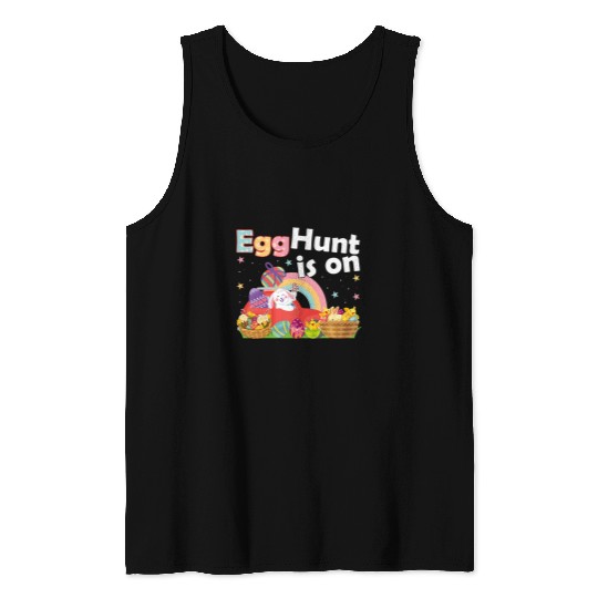 Tractor driving Kids Egg Hunt Is On Bunny Tractor Cart Cute Easter Boys Girl Kids 1 Tank Tops