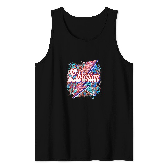 Reading Book Leopard Lightning Bolt Librarian Teacher Book School Library Reader Tank Tops