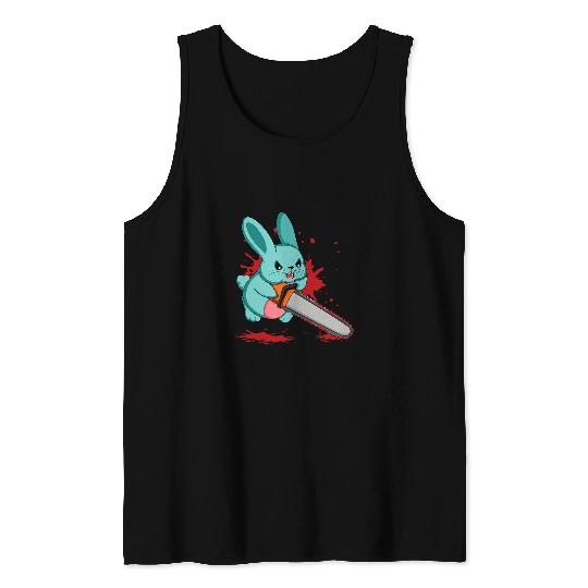 Rabbits Cute Bad Evil Bunny Scary Saw Rabbit Egg Happy Easter Sunday Tank Tops