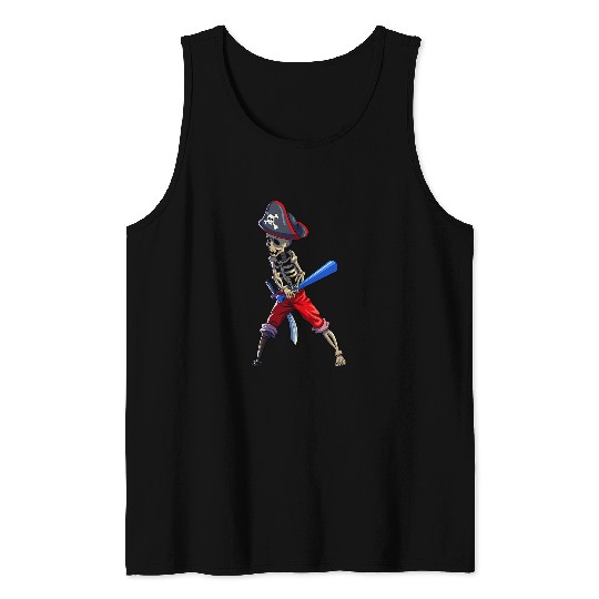 Baseball Skeletons Men Boys Pirate Baseball Halloween 25 Tank Tops