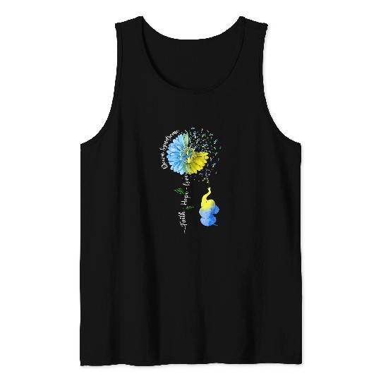 Faith Hope Love Down Syndromes Awareness Yellow Blue Ribbon Tank Tops