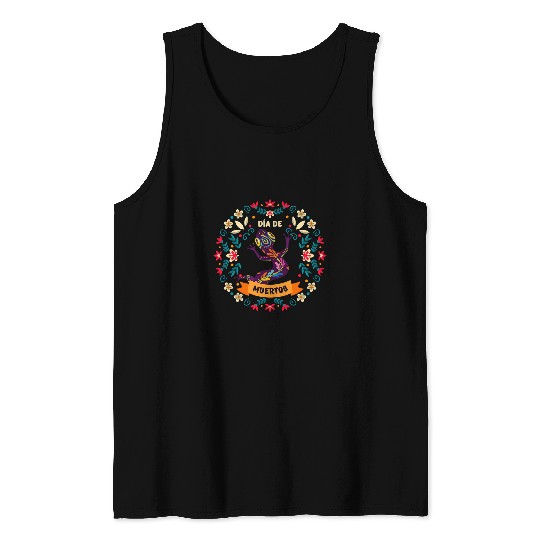 Skeletons Skulls Lizard Floral Sugar Skull Calavera Dia De Los Muertos Flower Skull Tank Tops
