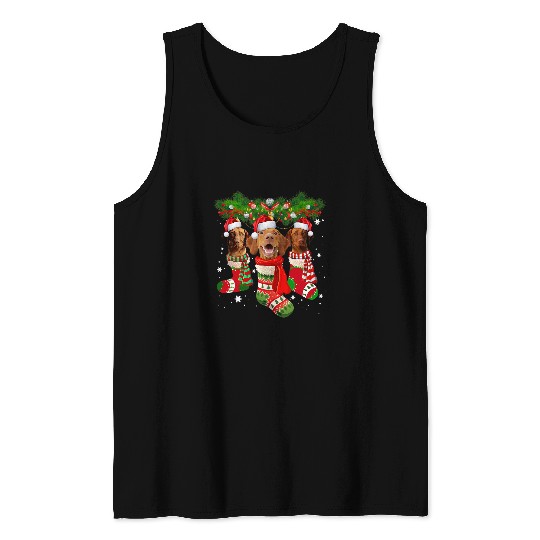 Dog Vizsla Cute In Socks Christmas Santa Hat xmass Dog Pajama Tank Tops