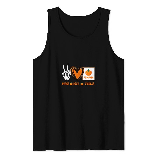 Skeletons Skulls Peace Love Visuals Sped Teacher Pumpkin Skeletons Halloween Skull Tank Tops