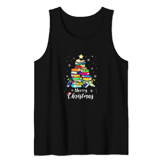 Reading Book Christmas Library Tree Love Reading Books Librarian Reader Tank Tops