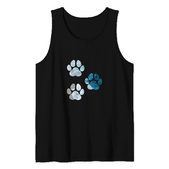 Dog Paw Prints Ocean Beach Waves Tank Tops