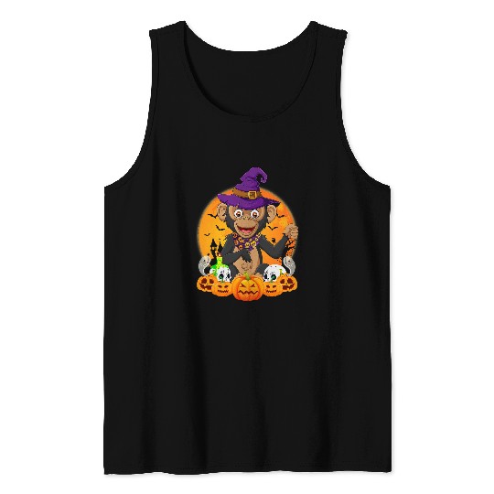 Skeletons Skulls Chimpanzee Lover Pumpkin Skull Witch Chimpanzee Halloween 109 Skull Tank Tops