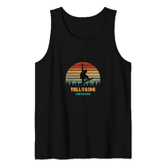 Skiing Ski Telluride Colorado vintages Sunset Snowboarding Snowboarder Tank Tops