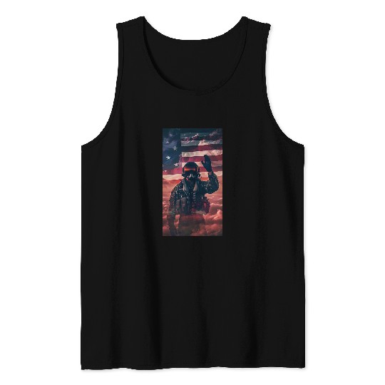 Patriotic Fighter Jet Pilot Military Pilot Salute Tank Tops