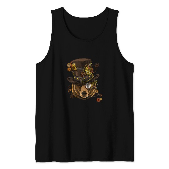 Funny Bear Steampunk Gothic Brown Grizzly Bear Mechanical Animal Face Cute Bears Tank Tops