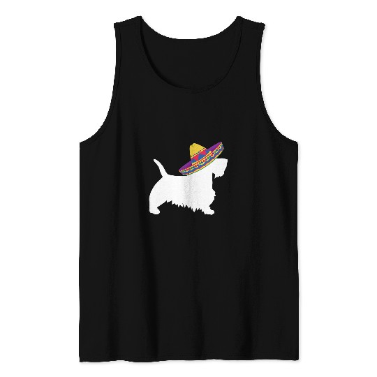 Dog Scottish Terrier Scottie Scottish Terrier Sombrero Cinco De Mayo Funny Dog Tank Tops