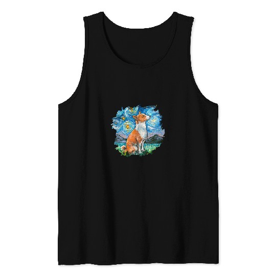 Basenji Starry Night Impressionist Dog Art by Aja Tank Tops
