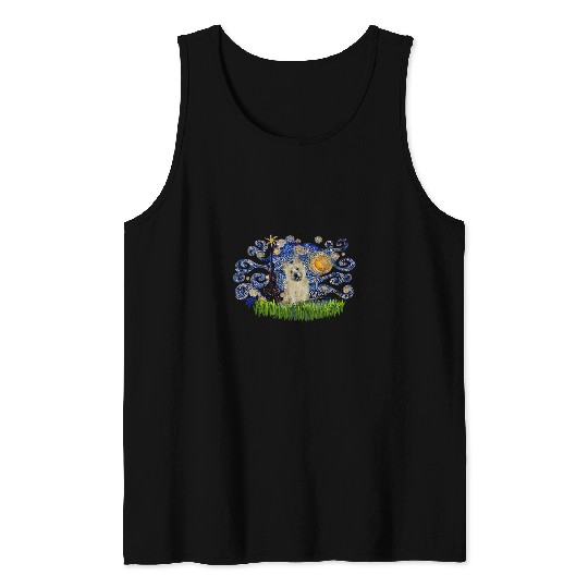 Cairn Terrier Dog Starry Night Famous Painting Dog Lover Tank Tops